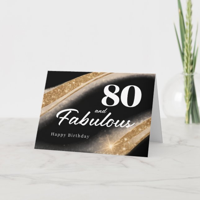 Cartão 80 and Fabulous Black Gold 80th Birthday (Frente)