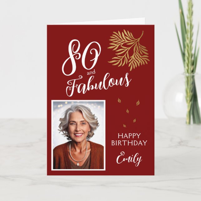 Cartão 80 and Fabulous Foliage 80th Birthday Photo Card (Frente)