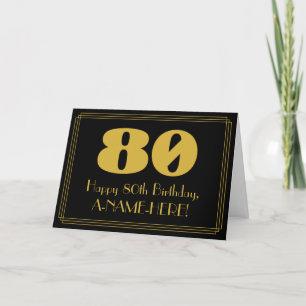 Cartão 80 Aniversário: Arte Deco Inspirou "80" & Nome