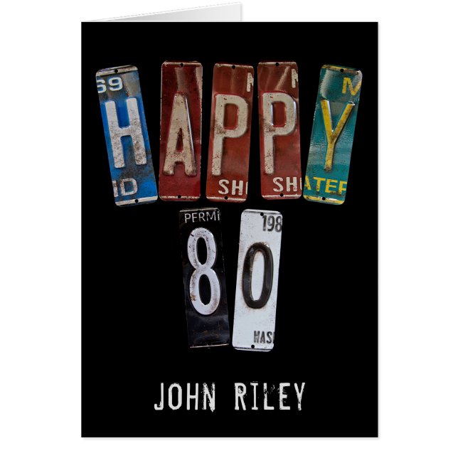 Cartão 80 aniversário de antigas placas de carros (Frente)