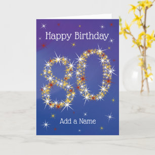 Cartão 80 Aniversário - Número 80 em Estrelas - Azul - Id
