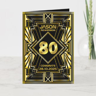 Cartão 80 Birthday Art Deco Dourado Excelente Negro Gatsb