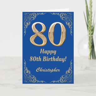 Cartão 80 Birthday Blue e Dourado quadro Glitter