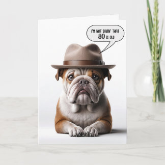 Cartão 80 Birthday Bulldog Com Fedora