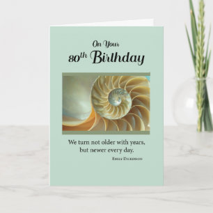 Cartão 80 Birthday com Spiral Seashell na Carta Verde