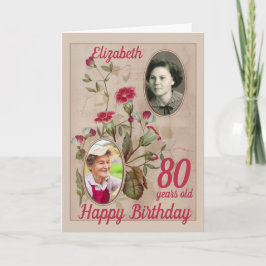 Cartão 80 Birthday Floral Vintage Foto