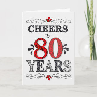 Cartão 80 Birthday Saúde no Padrão Negro Branco Vermelho