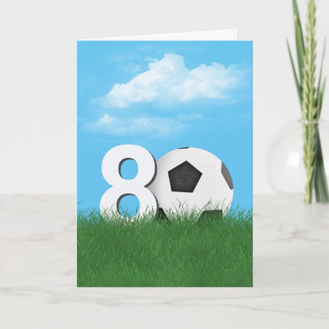 Cartão 80 Birthday Soccer Ball in Green Grass (Frente)