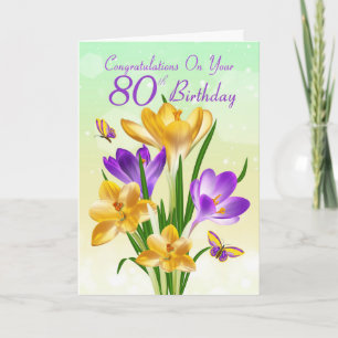 Cartão 80 Birthday Yellow E Purple Crocus