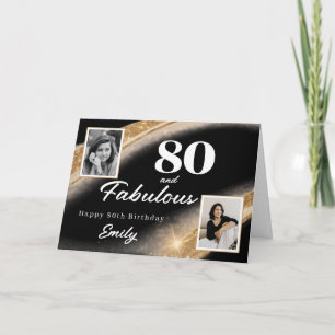 Cartão 80 e Fabuloso Foto Preto Dourado Aniversário de 80