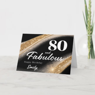 Cartão 80 e Fabuloso Preto Dourado Aniversário de 80 anos