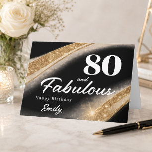 Cartão 80 e Fabuloso Preto Dourado Aniversário de 80 anos