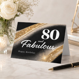 Cartão 80 e Fabuloso Preto Dourado Aniversário de 80 anos