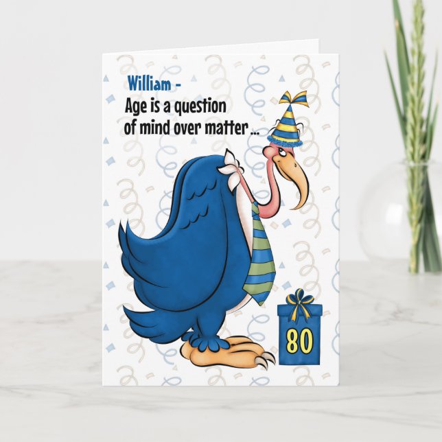 Cartão 80 Funny Birthday Blue Buzzard com nome (Frente)