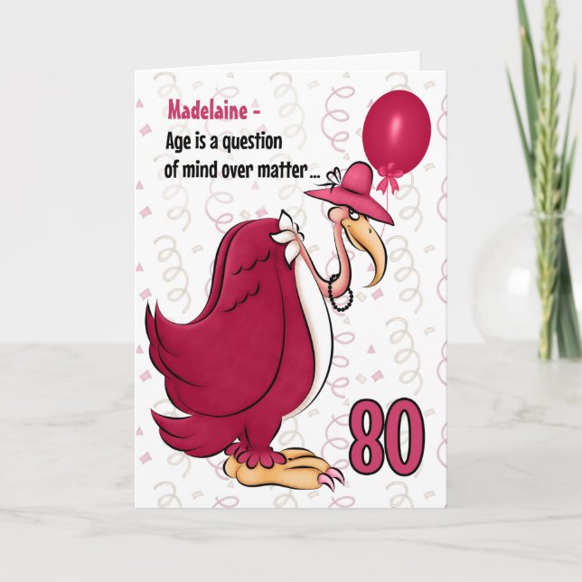 Cartão 80 Funny Birthday Pink Buzzard com Nome (Frente)