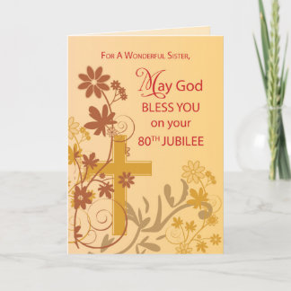 Cartão 80 Jubileu Aniversário, Nun Cross, Swirls, Flor