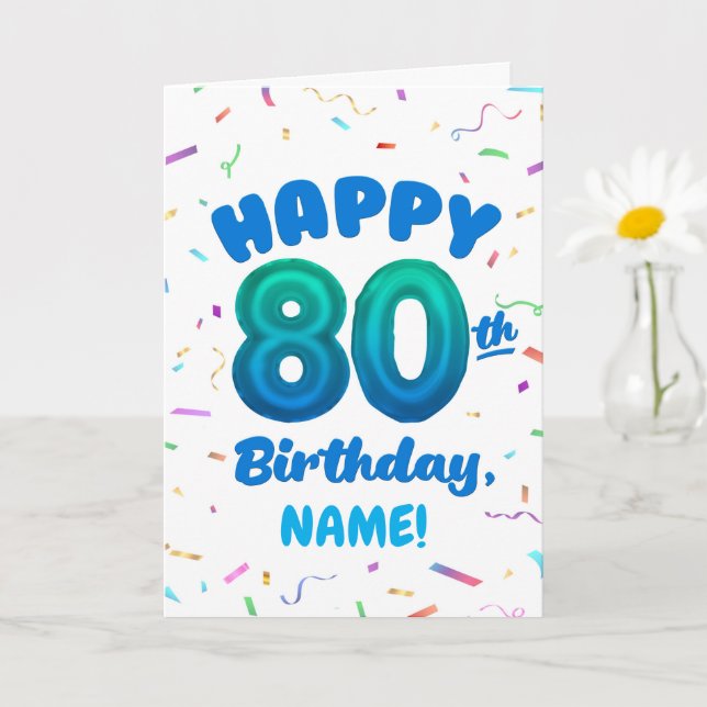 Cartão 80th Balloon Number Custom Name Birthday Card (Planta pequena)