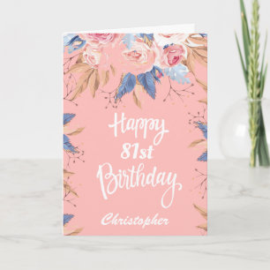 Cartão 81rua Aniversário Aquarela Cor Botânica Rosa Flora