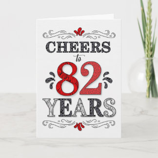 Cartão 82º Aniversário Cheers in Red White Black Pattern