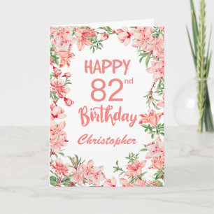 Cartão 82º Aniversário Pêmonas Rosa Pêssegos Aquarela Flo