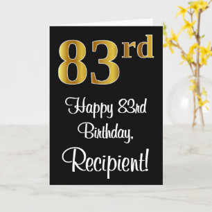 Cartão 83º aniversário ~ Elegante Luxurioso Faux Dourad