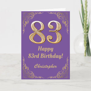 Cartão 83º Aniversário Roxo e Dourado Quadro de Literatur