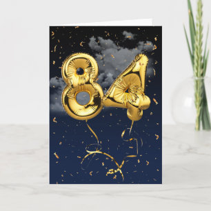Cartão 84.º Aniversário do Balão Mylar Dourado e do Ca
