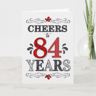 Cartão 84.º aniversário Saúde no Padrão Preto Branco Verm