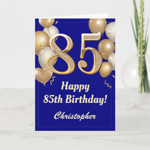 Cartão 85.º aniversário do Marinho Azul e Dourado Balões 