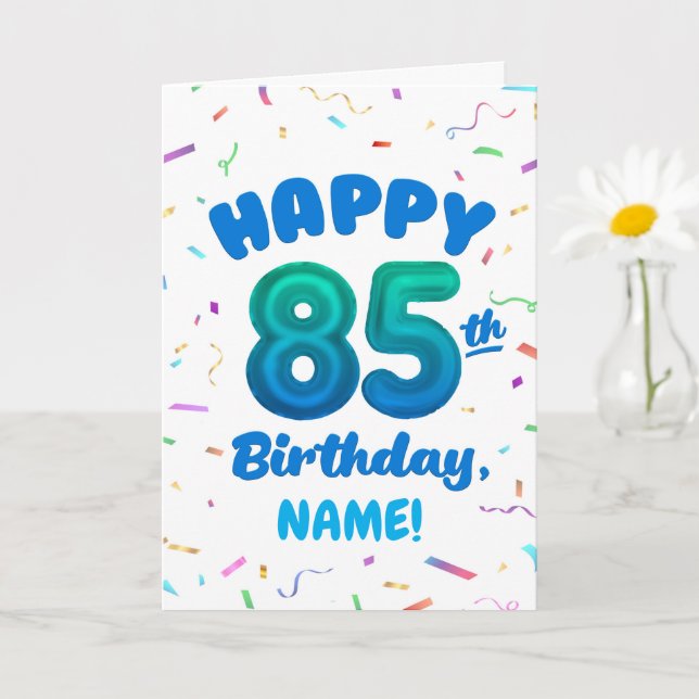Cartão 85th Balloon Number Custom Name Birthday Card (Planta pequena)