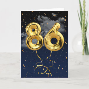 Cartão 86.º Aniversário do Balão Mylar Dourado e da Pl