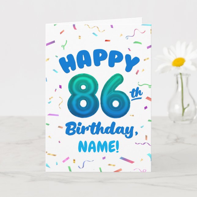 Cartão 86th Balloon Number Custom Name Birthday Card (Planta pequena)