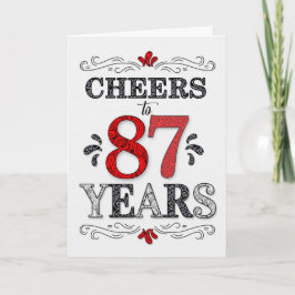 Cartão 87.º aniversário Saúde no Padrão Preto Branco Verm