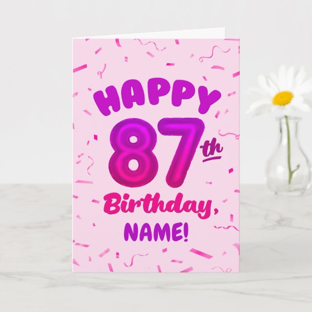Cartão 87th Balloon Number Custom Name Birthday Card (Planta pequena)