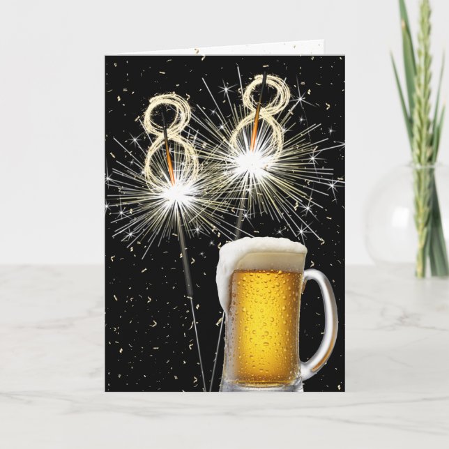 Cartão 88.º Aniversário com Cerveja-Mug (Frente)