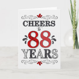 Cartão 88.º aniversário Saúde no Padrão Preto Branco Verm
