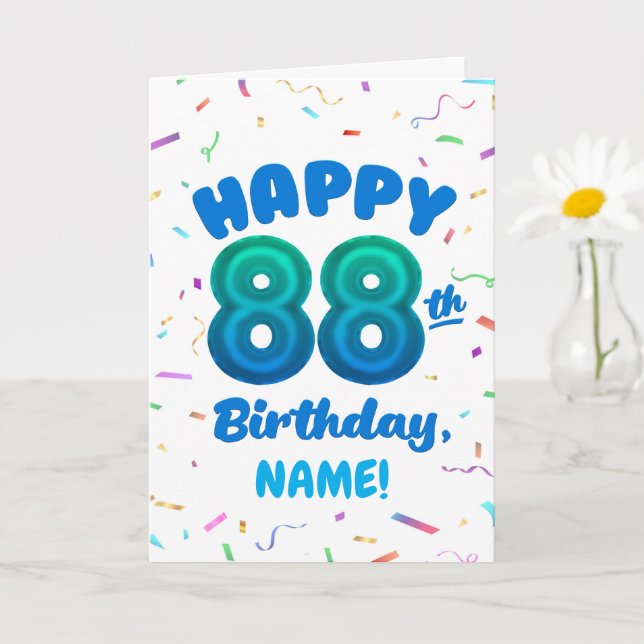 Cartão 88th Balloon Number Custom Name Birthday Card (Planta pequena)