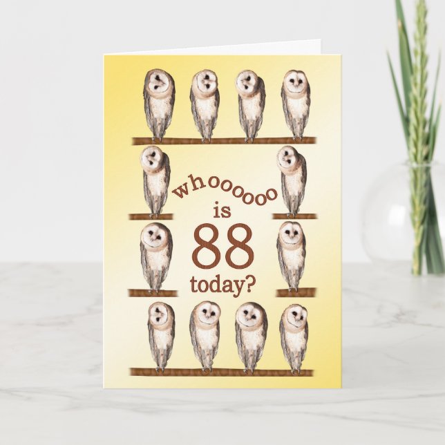 Cartão 88th birthday, Curious owls card. (Frente)