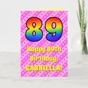 Cartão 89.o Aniversário: Stripes e Corações Rosa, Arco