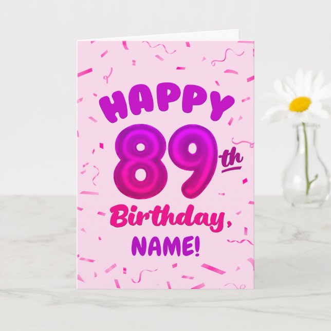 Cartão 89th Balloon Number Custom Name Birthday Card (Planta pequena)