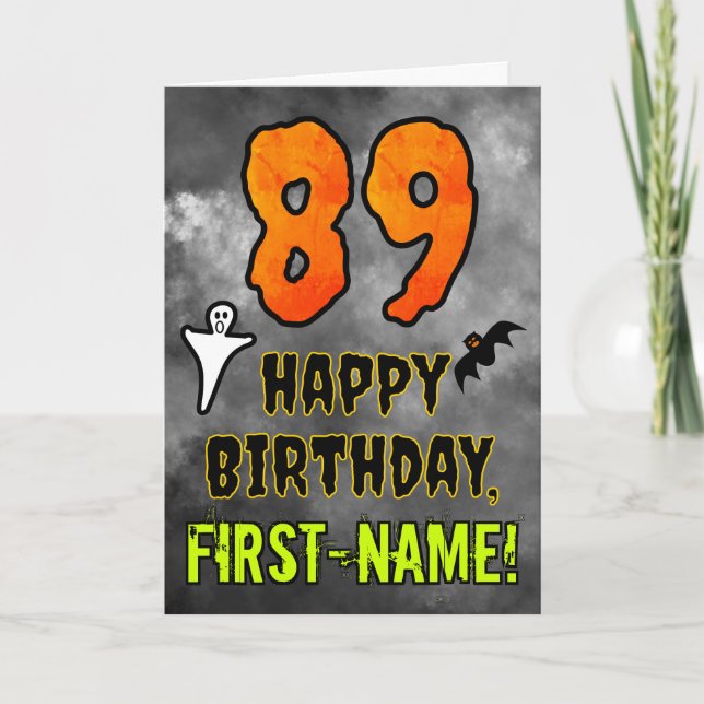 Cartão 89th Birthday: Eerie Halloween Theme + Custom Name (Frente)