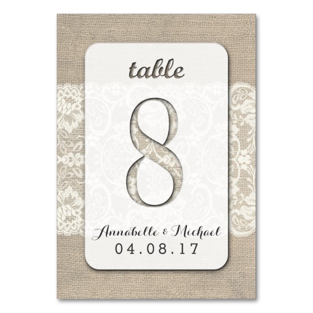 Cartão 8 De Número Da Mesa De Casamento Rústico Do (Frente)