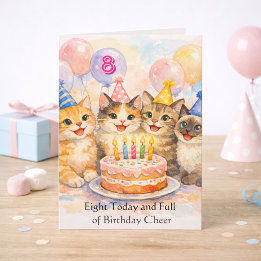 Cartão 8th Birthday Card for Girls That Love Cats