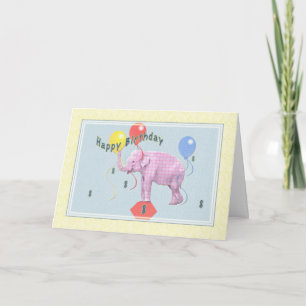 Cartão 8th Birthday Card with Pink Elephant and Balloons