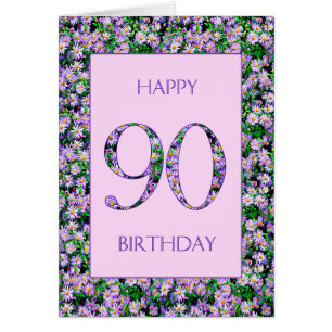 Cartão 90 Aniversário das Margaridas Roxas
