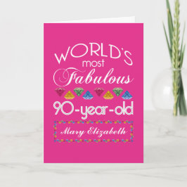Cartão 90 Aniversário Mais Fabuloso Gems Coloridas Rosa