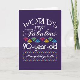 Cartão 90 Aniversário Mais Fabuloso Gems Coloridas Roxo