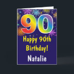 Cartão 90 Aniversário Marinho  do Arco-Íris Colorido Azul<br><div class="desc">90 Aniversário do Marinho Azul  do Rainbow Colorido Fireworks com nome personalizado.Para mais personalização,  clique no botão "Personalizar" e use a ferramenta design para modificar este modelo.</div>
