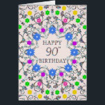Cartão 90 Birthday Abstrato<br><div class="desc">Cartão de aniversário de 90.  Um padrão glorioso de abstrato com flores e diamantes. Uma maneira muito bonito,  feminina e na moda de dizer "Parabéns". Um design incomum que se destaca. Mande seus desejos de aniversário de uma forma elegante e eloquente. Todos os diamantes neste cartão são impressos.</div>