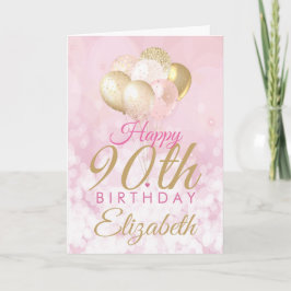 Cartão 90 Birthday - Balão Rosa Glitter